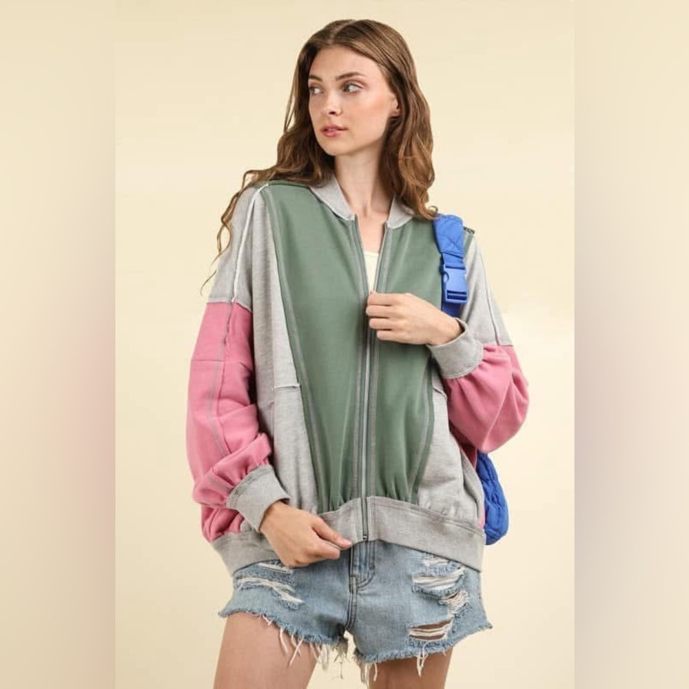 Oversized Bomber Colorblock Zip-up